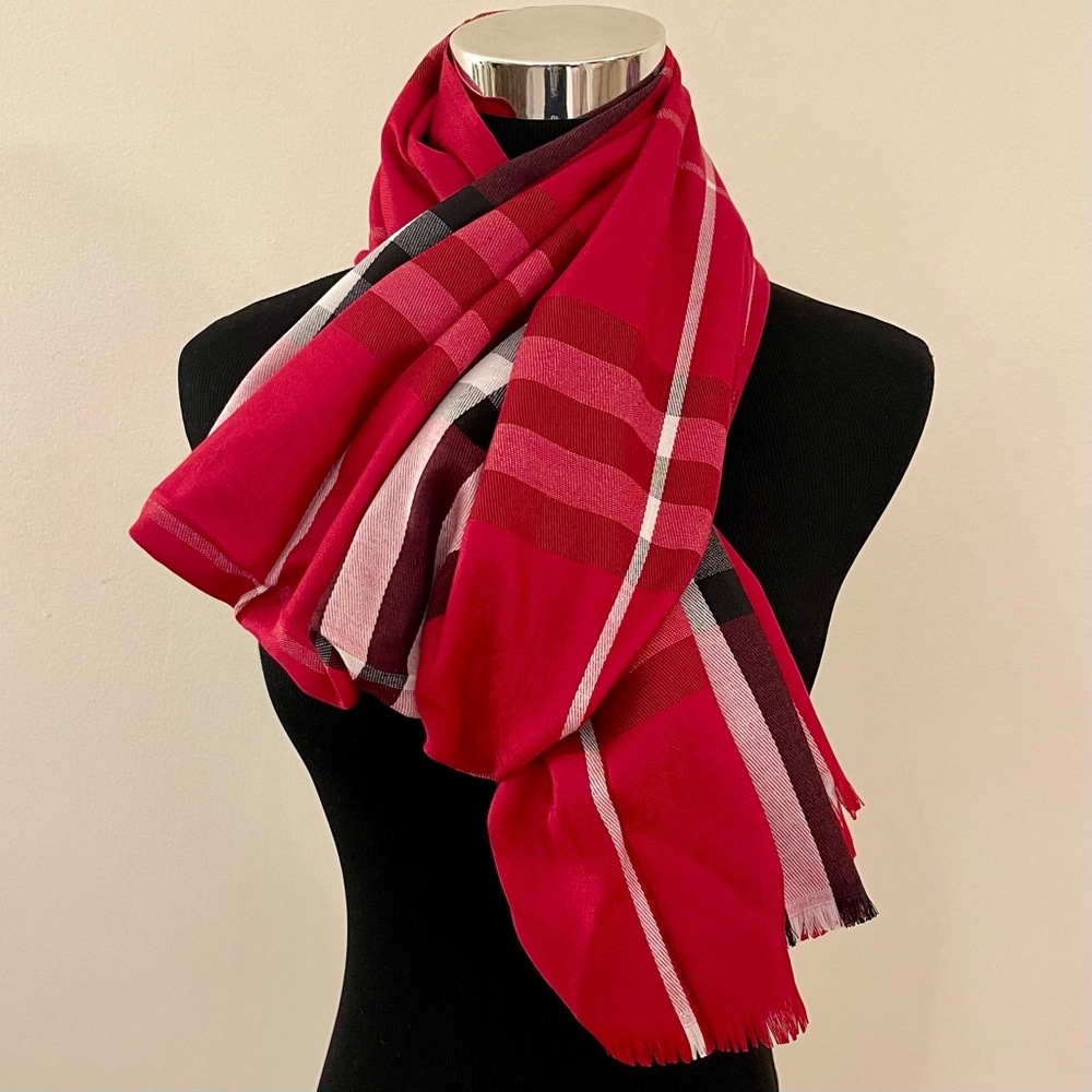 Red Plaid Nova Check Men's Burb*rry Style Red Scarf